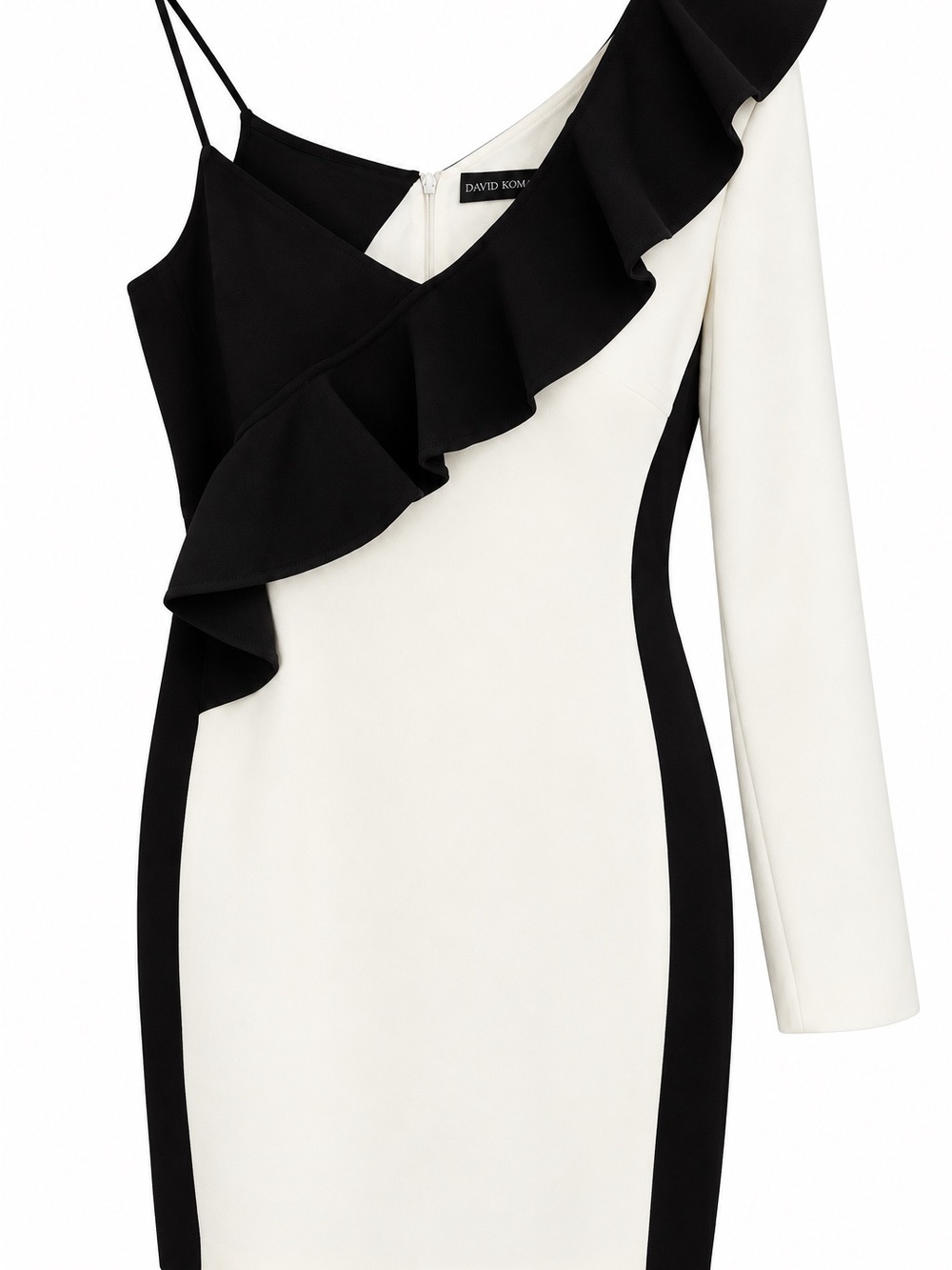 David Koma Black & White Asymmetrical Ruffle Dress